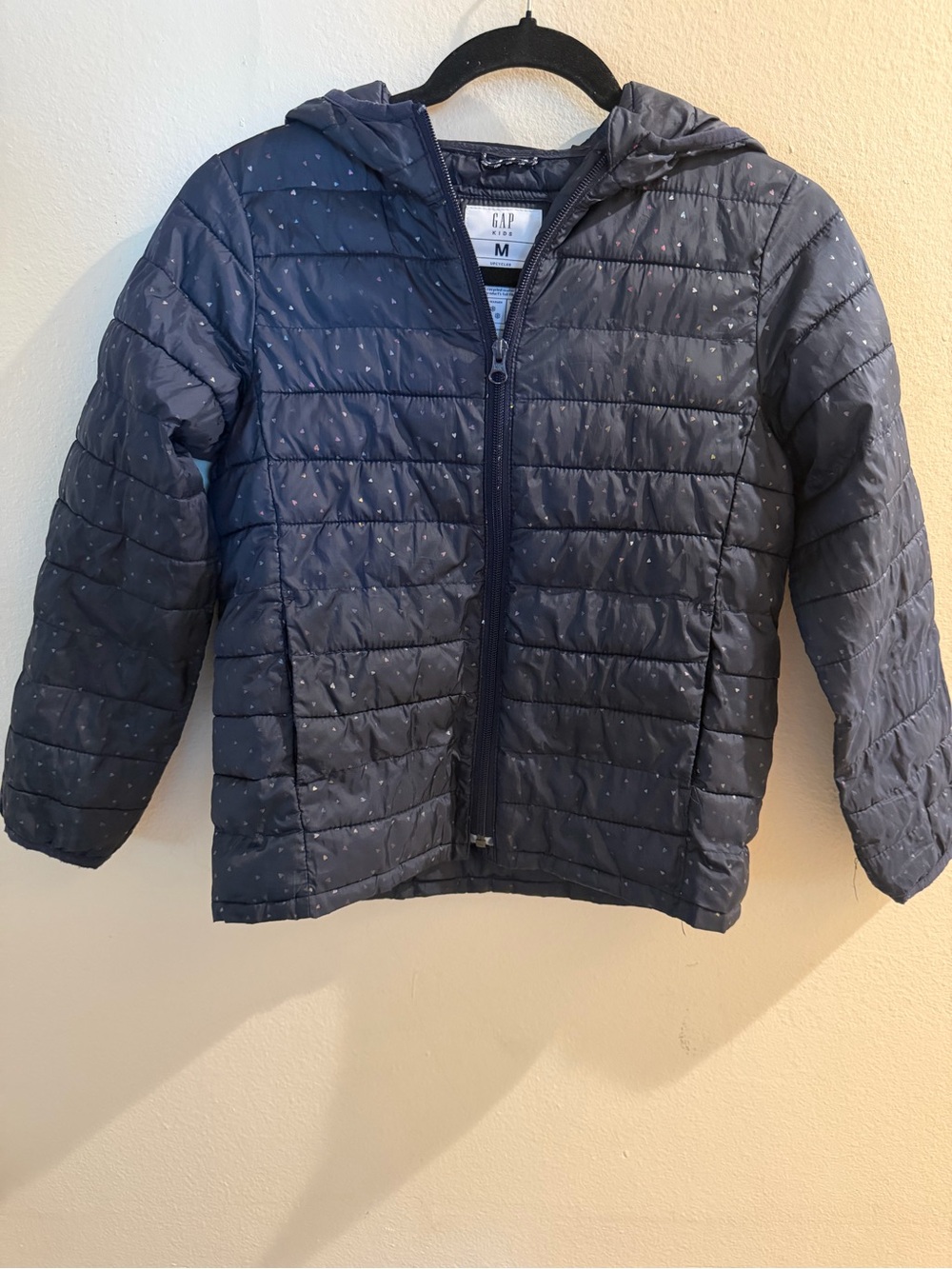GAP Kids Navy Blue Quilted Hooded Puffer Jacket W/Zipper Size M